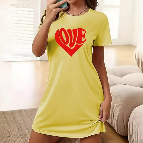 Womens Tshirt Nightgown Cotton V Neck Sleepshirts Comfy Casual Nightshirt for Women, 4- Yellow, X-Large