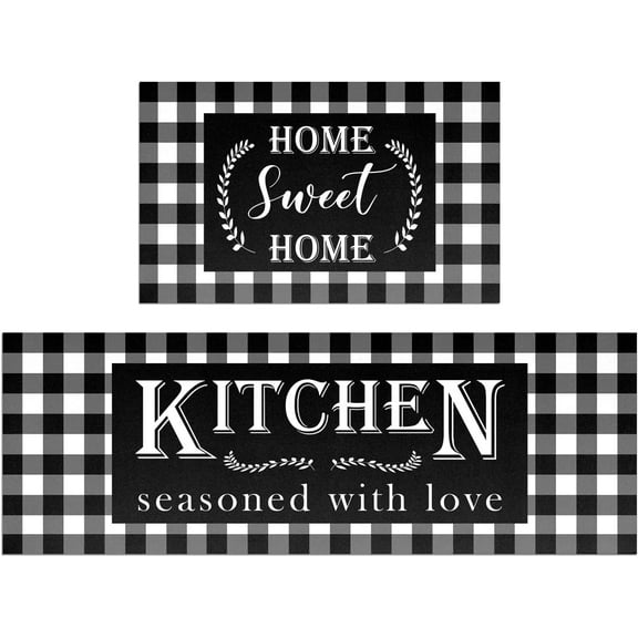 Buffalo Plaid Kitchen Mat Set of 2 Non Slip Thick Kitchen Rugs and Mats for Floor Comfort Standing Mats for Kitchen, Sink, Office, Laundry, 17"x47" 17"x28"