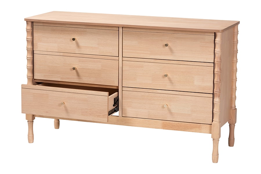 Baxton Studio Laurent Mid-Century Dresser, 6-Drawer, Beech Brown