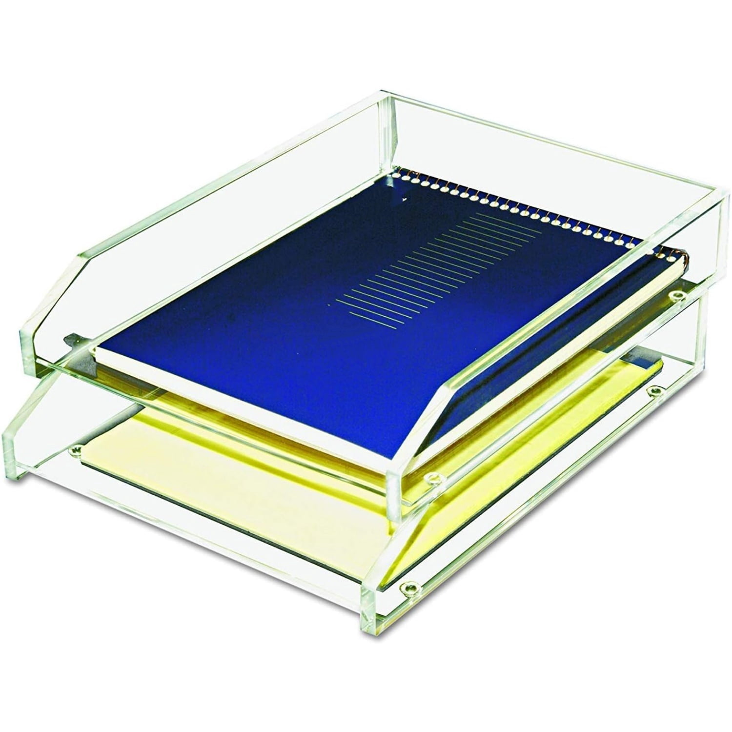 Acrylic Double Large Letter Tray, 2 Tier Stackable Desk Organizer, Front Loading, 10.6" x 13.9" x 4.8", Non-Skid Feet, Office Organizer, Desk Accessory