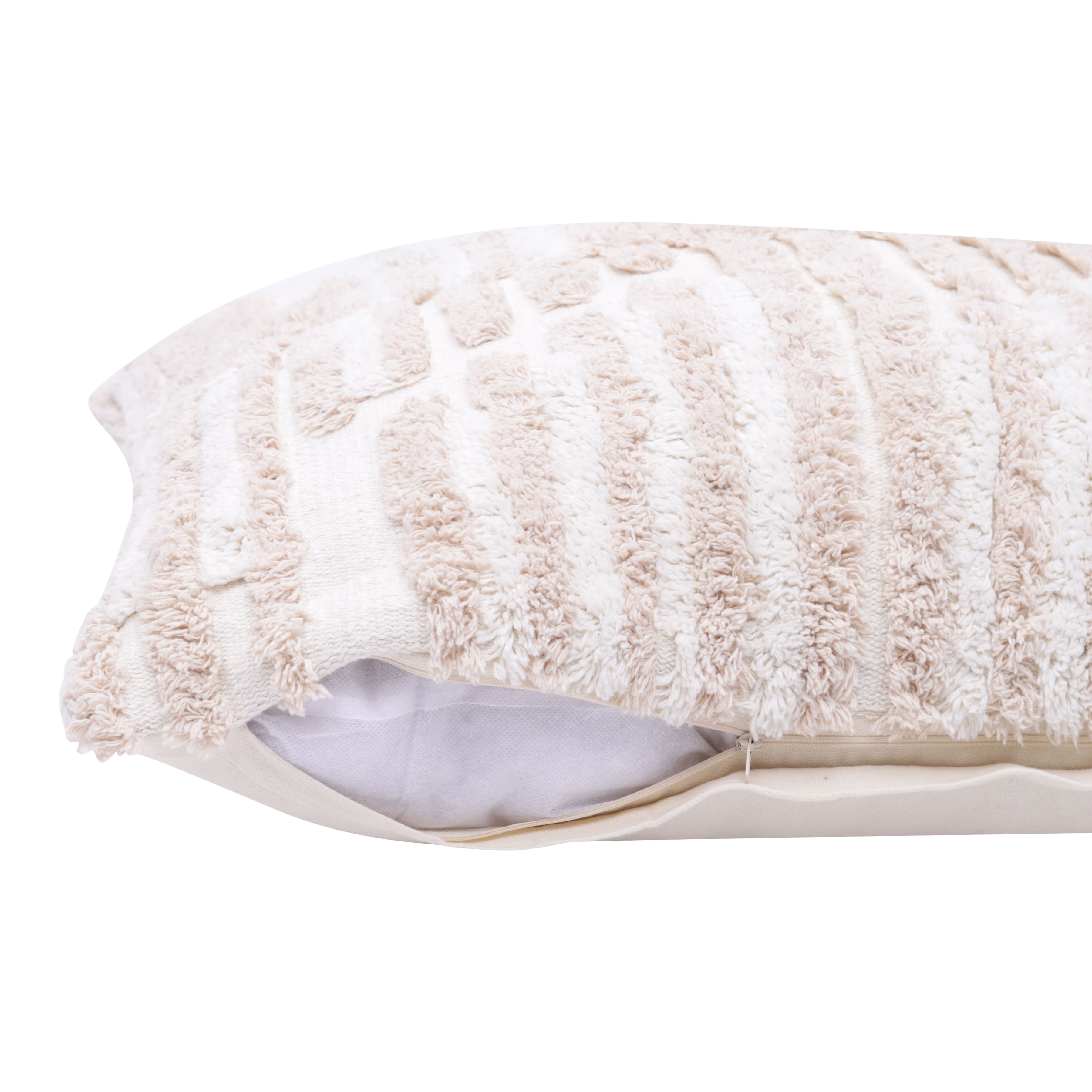 Ox Bay Cream/White Stacy Garcia Abstract Geometric Shag Decorative Indoor Throw Pillow