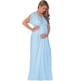 thumbnail image 2 of KOH KOH Long Maternity Pregnancy Short Sleeve V-Neck Full Floor Length Flowy Baby Shower Bridesmaid Evening Summer Tall Maxi Dress Gown For Women Sky Baby Light Blue XXXX-Large US 26-28 NT278, 2 of 5