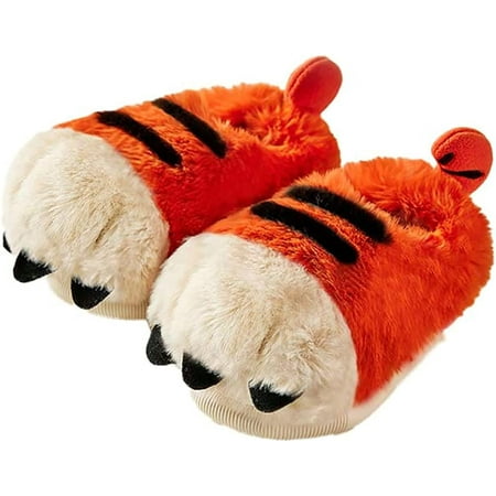 

CoCopeaunts Cartoon Slippers for Kids Plush Novelty Costume Tiger Paw Slippers Boy Girl Indoor Outdoor Furry Bedroom Shoes