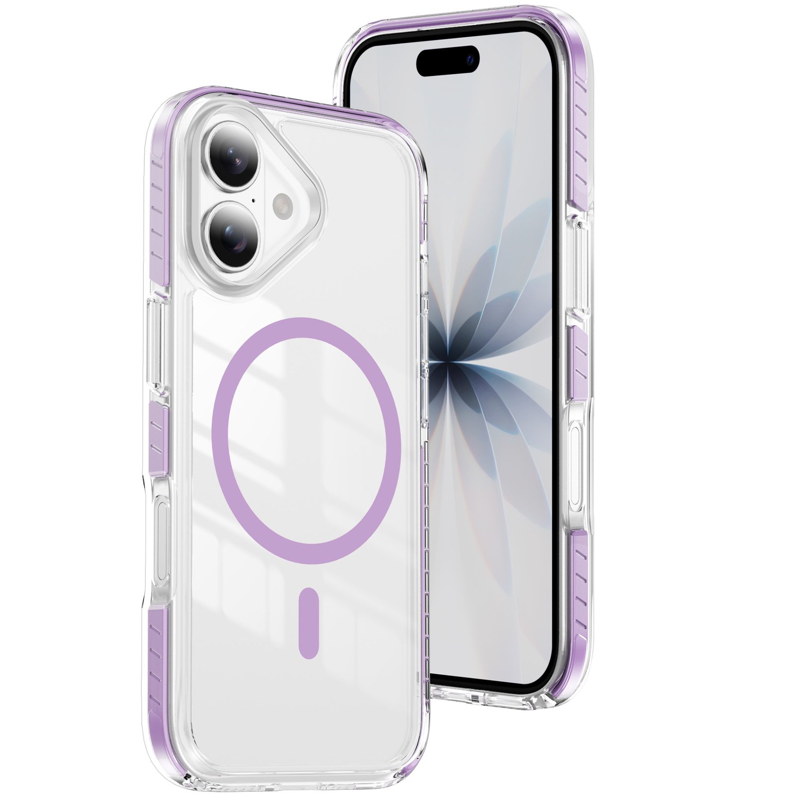 Magnetic Case For iPhone 16 Plus, Compatible with MagSafe, [Military Grade Drop Tested] Clear Back Shockproof Protective Slim Fit Anti-Yellowing Rugged Grip Edge Phone Cover,Purple