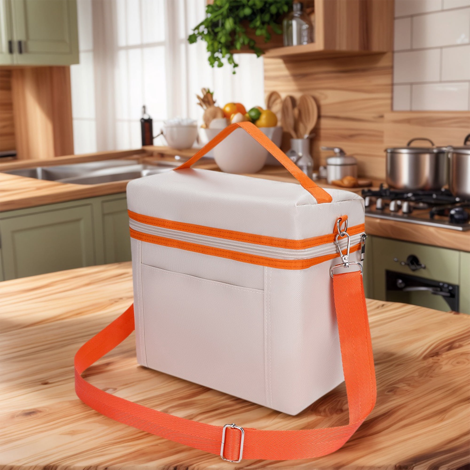 Unique Bargains Insulated Leakproof Lunch Bag for Work, Picnic White 9.4*5.5*9.1in