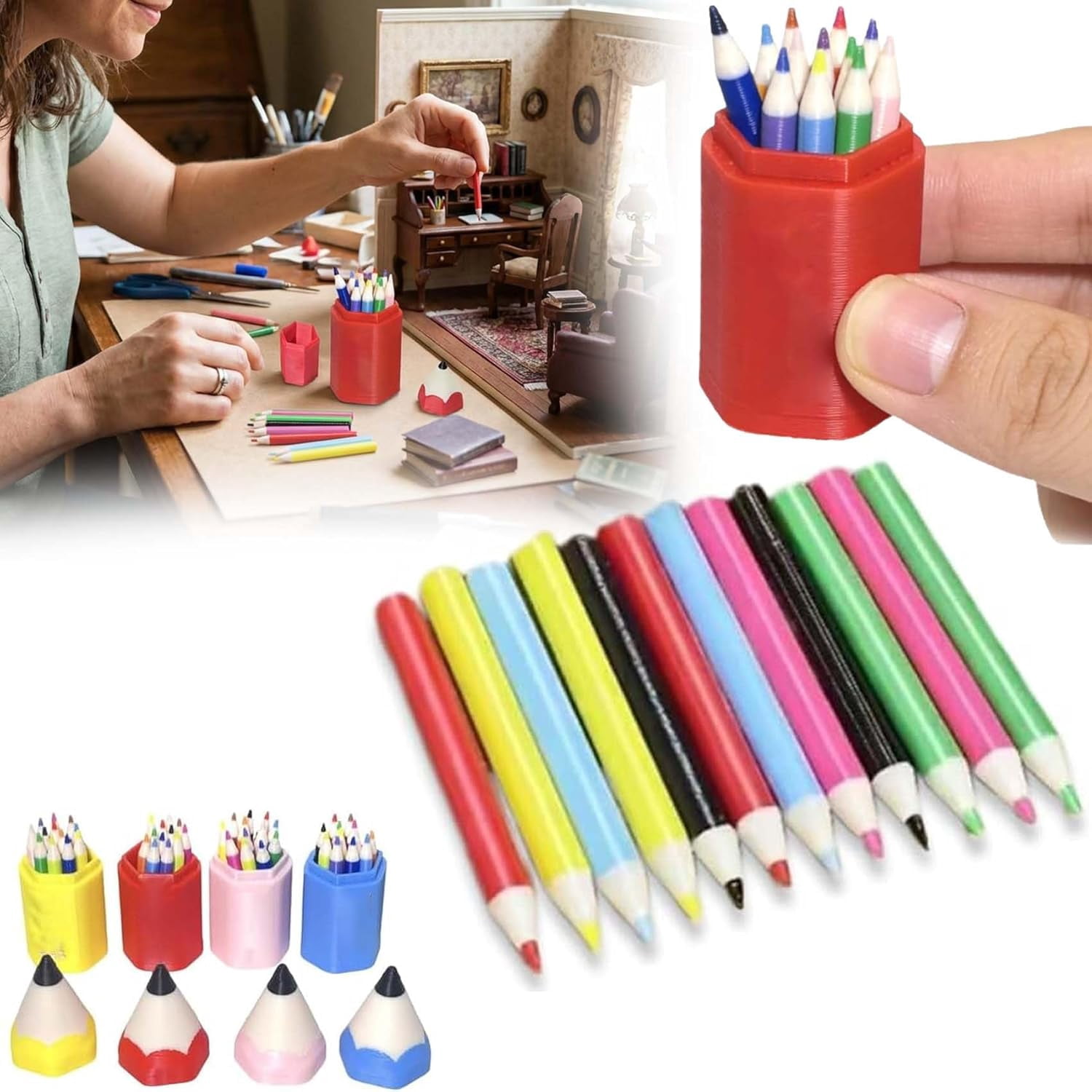 13-Piece Mini Colored Pencil Set for Dollhouse, Mini Desk Accessories for DIY Crafts