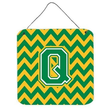 Letter Q Chevron Green & Gold Wall or Door Hanging Prints