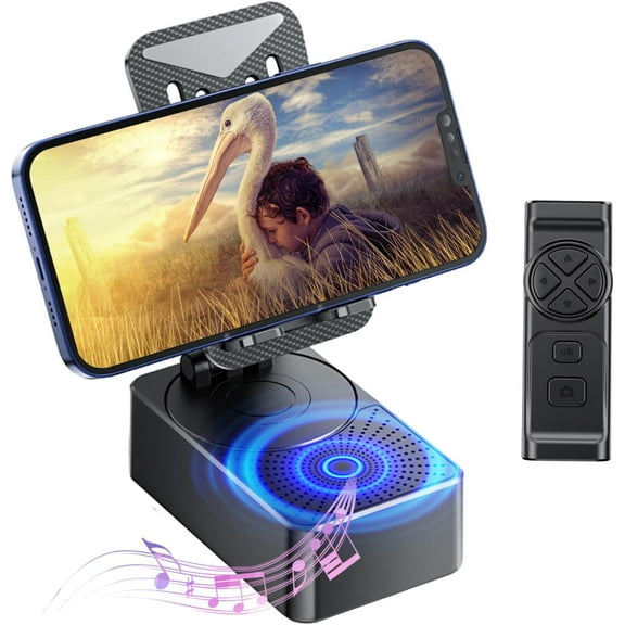Phone Stand with Speaker with Bluetooth 5.3,Phone Stand with Remote Control & Adjustable Height/Angle,Non-Slip Silicone Base,Portable for Home/Office/Outdoor,Gifts for Men Women Teens Parents
