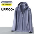thumbnail image 5 of GaThRRgYP Women's Lightweight Sun Protective Tunic Summer Beach Cover-Up,Woman Casual Solid Sports Hooded Long Sleeve Zipper Sun-proof High Elastic Purple XXXXL, 5 of 7