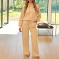 thumbnail image 5 of ZsaeSM Women 2 Piece Lounge Tracksuit High Neck Drawstring Sweatshirt & Comfy Wide Leg Pants Casual Outfit Set Beige L, 5 of 5