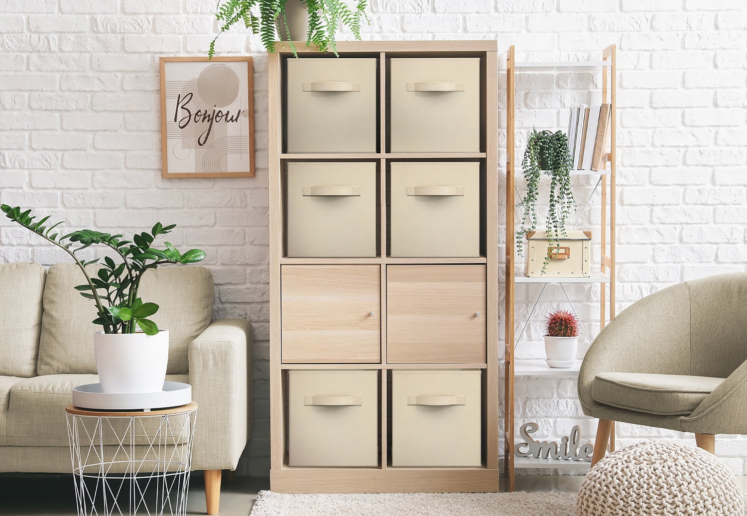 Sorbus 13" Foldable Fabric Storage Cube Bin, Beige