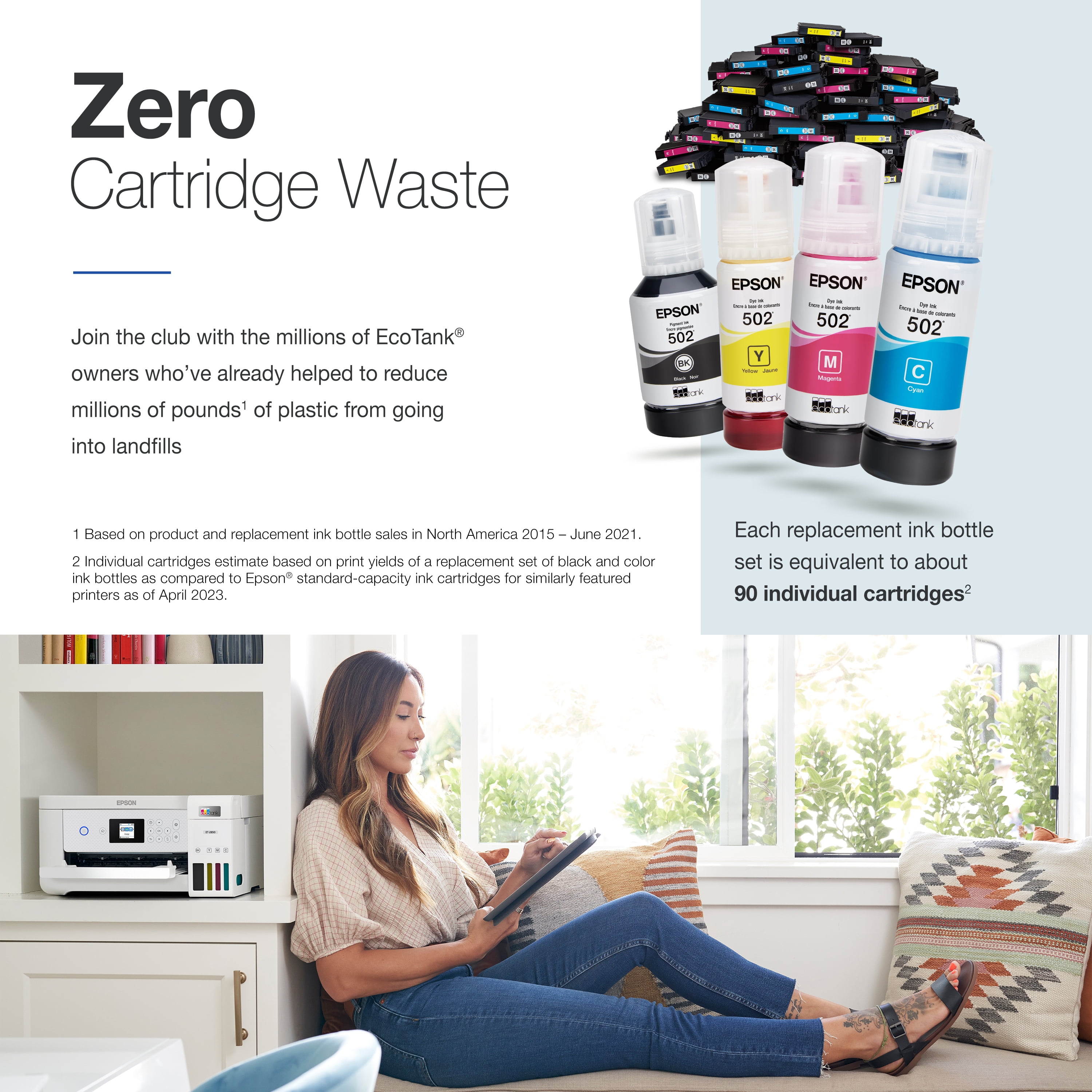 Epson EcoTank ET-2850 Wireless Color All-in-One Cartridge-Free Supertank Printer with Scan, Copy and Auto 2-Sided Printing - White