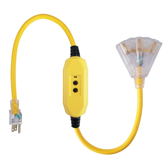 Cable de extensión EP, 3 pies, iluminado, GFCI, 3 salidas, 15 A, 125 V, certificado UL