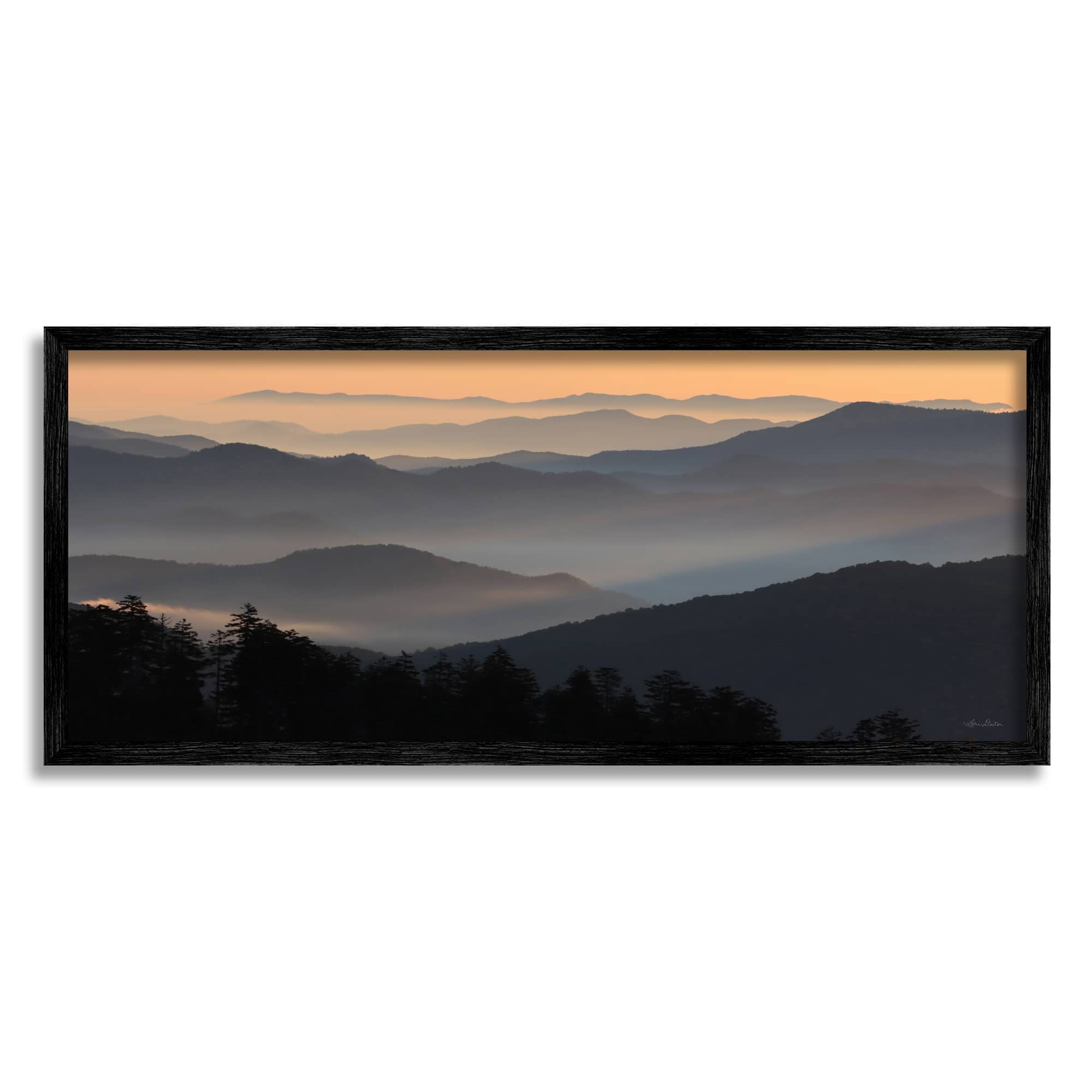 Stupell Industries Orange Sunrise Sunset Sky Mountain Range Silhouettes Framed Wall Art, 24 x 10, Design by Lori Deiter