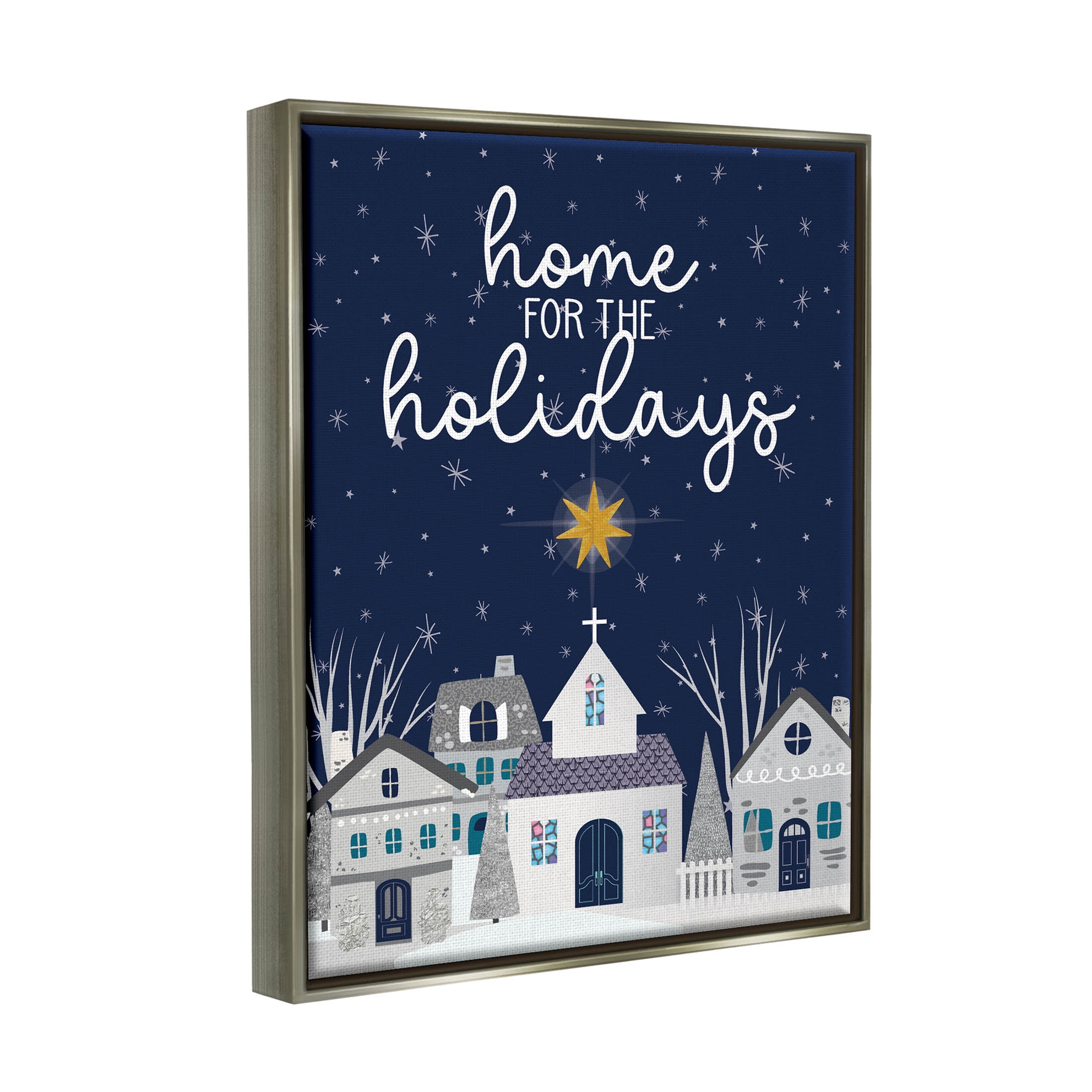 Stupell Industries Home For The Holidays Night Sky Graphic Art Luster Gray Floating Framed Canvas Print Wall Art, Design by Linda Birtel