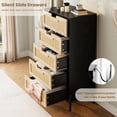 thumbnail image 5 of Twister.CK Natural Rattan 5 Drawer Dresser, Wooden Chest of Drawer, Farmhouse Storage Cabinet with Metal Legs, for Bedroom Living Room Entryway, Black & Oak, 5 of 7