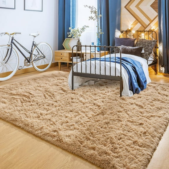 Area Rugs for Living Room Bedroom, 8x10 Machine Washable Large Beige Carpet, Soft Fluffy Shaggy Thick Big Shag Indoor Floor Rug for Kids Boy and Girls Room Dorm Home Decor Aesthetic