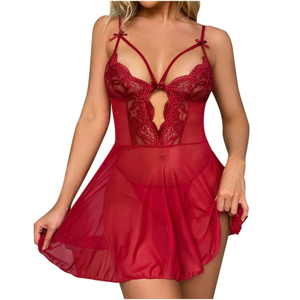 Señoras Linda Chica Sólido Lencería erótica Deep V Lace Bow Traje Suspender Falda Fridja nalpqowj41624