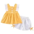 thumbnail image 5 of NAISIBABY Girl's Outfits 2-Piece, Ruffles Floral Sleeveless Tops and Loose Shorts Summer Cute Cotton Sets Clothes Yellow 3-4T, 5 of 7