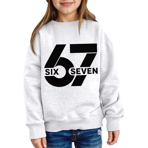 Fiaer 67 Pullover Tops for Kids Six Seven Sweatshirt Long Sleeve Drop Shoulder Loose Fit Casual Fashion Tee,Size 1-12 Years White 160