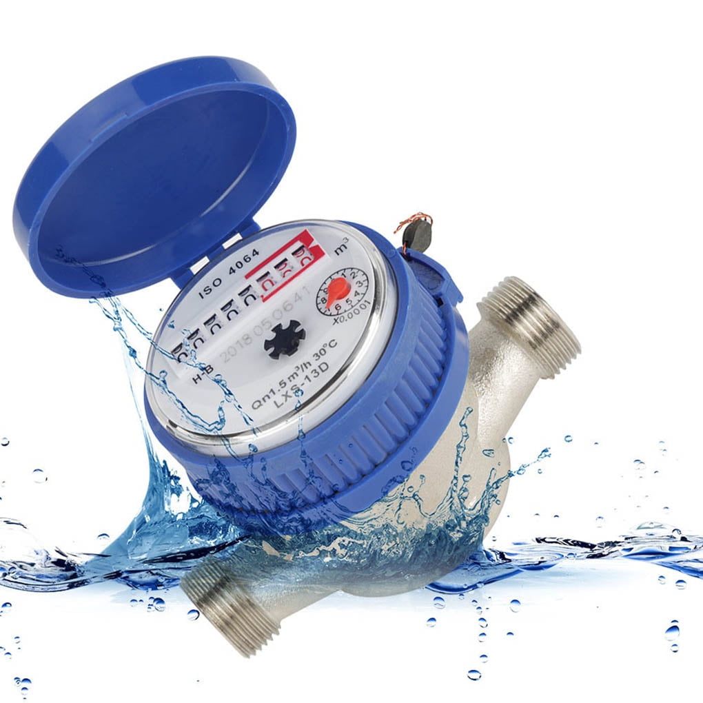 15mm 1/2 inch ABS Cold Water Meter with a Protective Cover Free Brass Fittings for Garden & Home Usage Water Meter