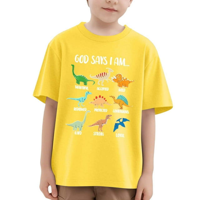 MEZZALL Hauts pour Filles T-Shirts à Manches Courtes Col Rond Dessin Animé Dinosaure Décontracté Été T-Shirts 3-4 Ans Confort Enfants