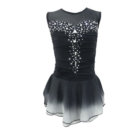 LIUHUO Custom Sleeveless Figure Skating Dress Girls Women Stretch Black Spandex Gradient Colored Skirt Diamond Embellishments