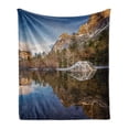 thumbnail image 1 of Yosemite Soft Flannel Fleece Blanket, Yosemite Mirror Lake and Mountain Reflection on Water Sunset Evening View Picture, Cozy Plush for Indoor and Outdoor Use, 60" x 80", Navy Brown, by Ambesonne, 1 of 6