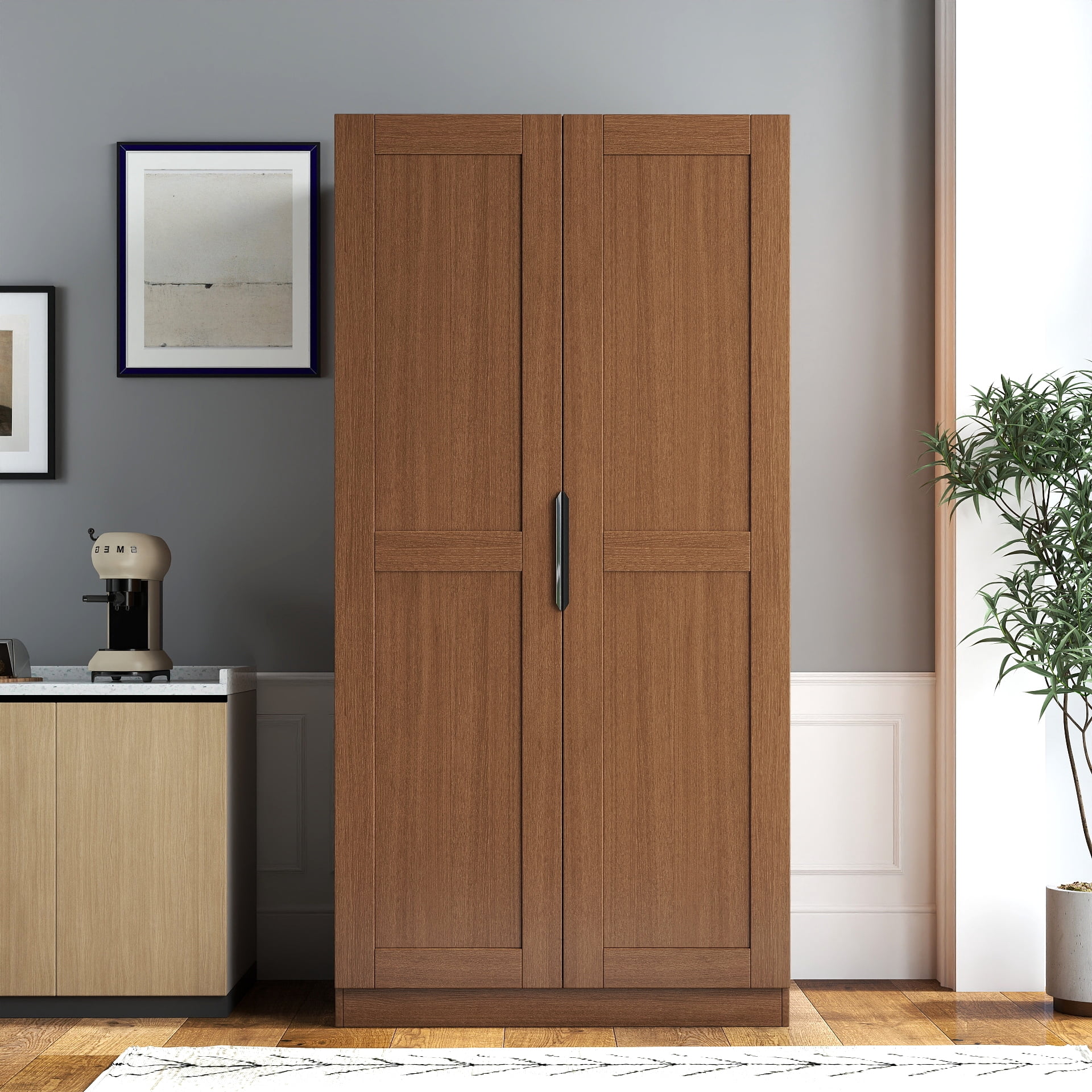 Leumius 63" Tall Kitchen Pantry Cabinet,Freestanding Buffet Cupboards Sideboard with Doors & Shelves,Kitchen Pantry Storage Cabinet for Kitchen,Living Room,Walnut