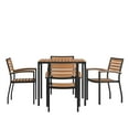 thumbnail image 2 of Emma + Oliver 5 Piece Patio Table Set - Synthetic Teak Poly Slats - 35" Square Steel Framed Table with 4 Faux Teak Stackable Chairs, 2 of 13