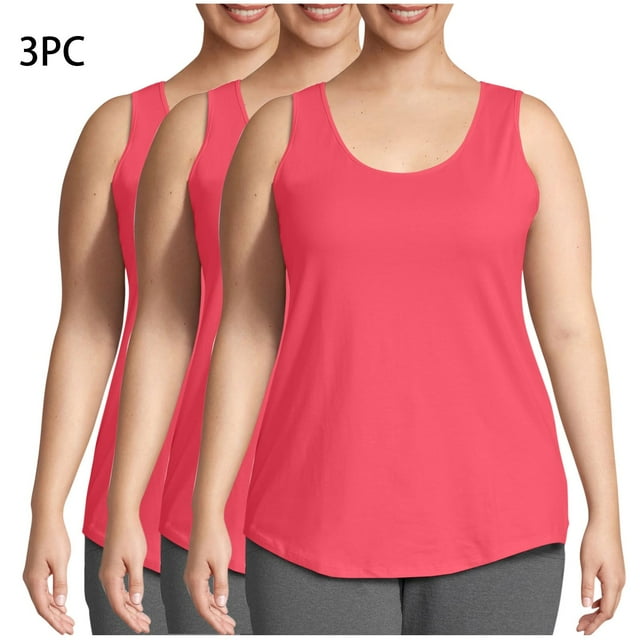 asjyhkr Débardeurs pour Femmes Grande Taille Col Rond T-Shirts d'Été Basiques Sans Manches Lot de 3