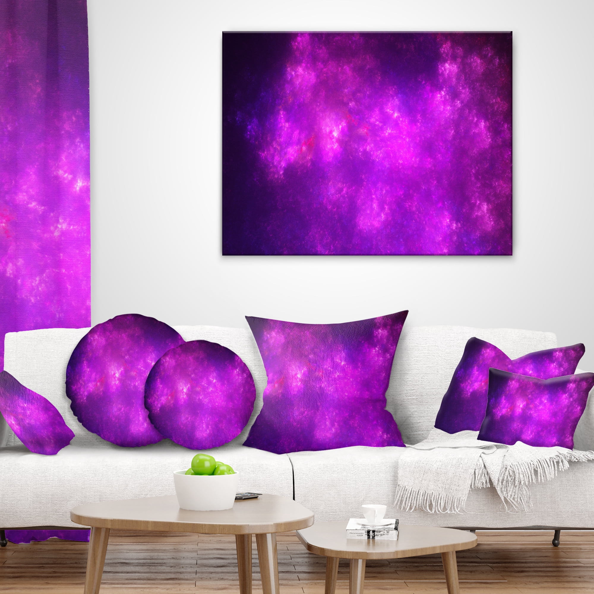 Designart Purple Starry Fractal Sky - Abstract Throw Pillow - 12x20