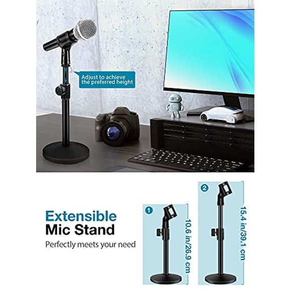 InnoGear Support de Microphone de Bureau, Support de Micro de Table Réglable Amélioré avec Pince à Micro et Vis Mâle 5/8 Pouces à Femelle 3/8 Pouces pour Blue Yeti Snowball Spark & Autres Microphones