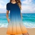 thumbnail image 2 of AherBiu Robe T-Shirt pour Femme Été Décontractée Col Rond Robe Courte Couleur Dégradée Manches Courtes Robe Mini, 2 of 5