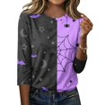 thumbnail image 6 of Womens Halloween Shirts Bat Witch Hat Print 3/4 Sleeve Horror Tees Ghost Graphic Crew Neck Cute Funny T-Shirt M, 6 of 6