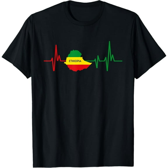 men and women can wear，Heartbeat Design Ethiopian Flag Ethiopia T-Shirt