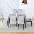 thumbnail image 3 of Glass Dining Table Set for 6,7-Piece Dining Room Set with Upholstered Chairs, Square Gray Glass Dining Table Set with Grey Velvet Chairs Modern Dining Room Sets for Kitchen or Dining Room, 3 of 10