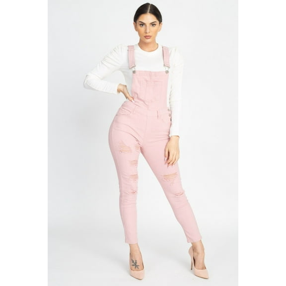 Skinny Distressing Denim Overalls