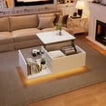 thumbnail image 1 of MODERNLUXE 39.3" Lift Top Coffee Table with LED Lights, High Gloss Centre Table with Hidden Storage,Lifting Sofa Side Table End Table for Living Room,White, 1 of 9