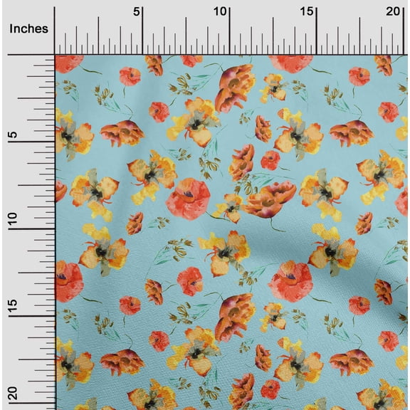 oneOone Cotton Jersey Sky Blue Fabric Flower Watercolor Diy Clothing Quilting Fabric Print Fabric By Yard 58 Inch Wide