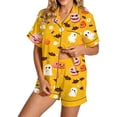 thumbnail image 2 of Halloween Pajamas Women Short Sleeve Button Top Matching Shorts 2026 Fall Cute Satin Pumpkin, 2 of 5