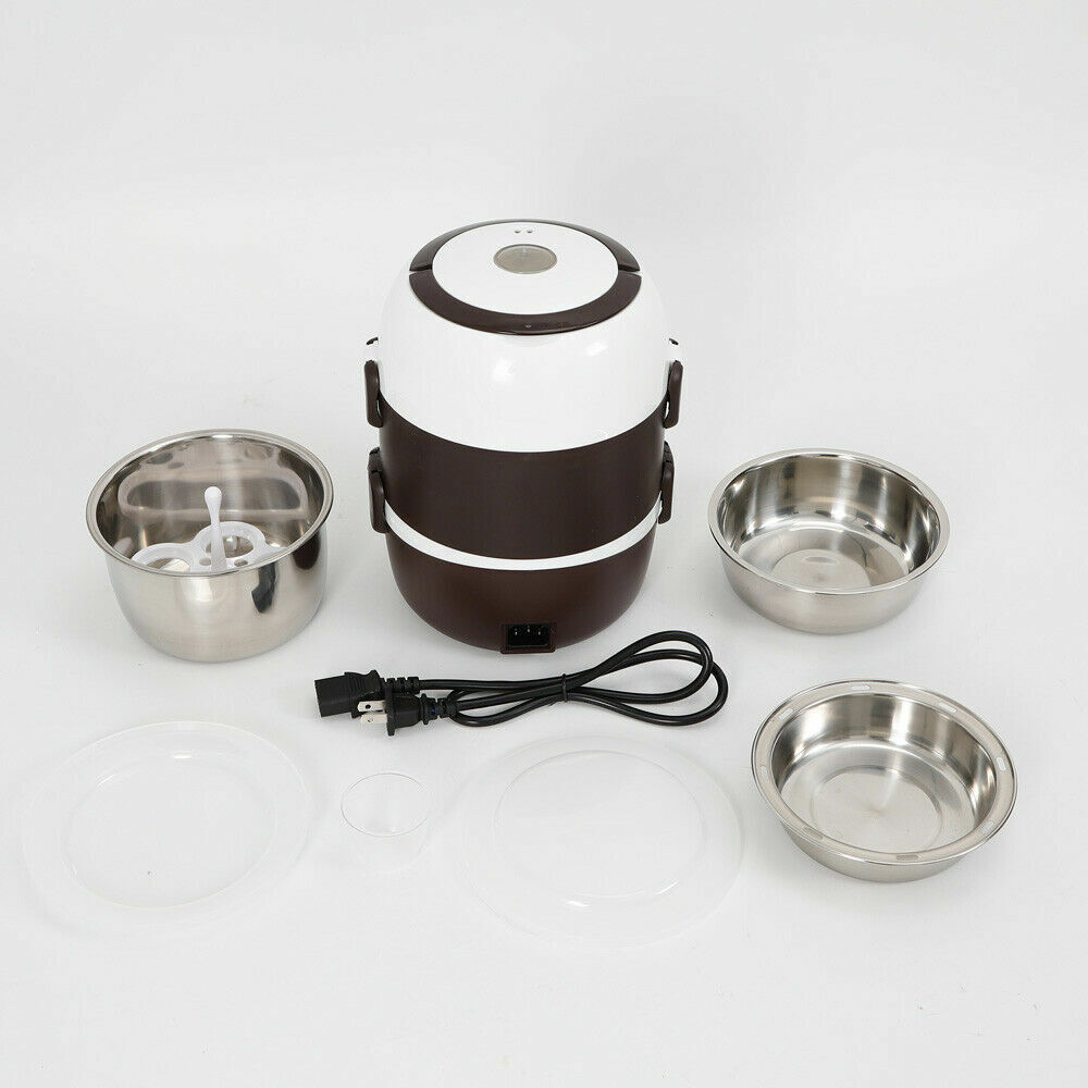 3 Layers Portable 2L Electric Lunch Box Steamer Heated Food Warmer Rice Cooker 200W 110V
