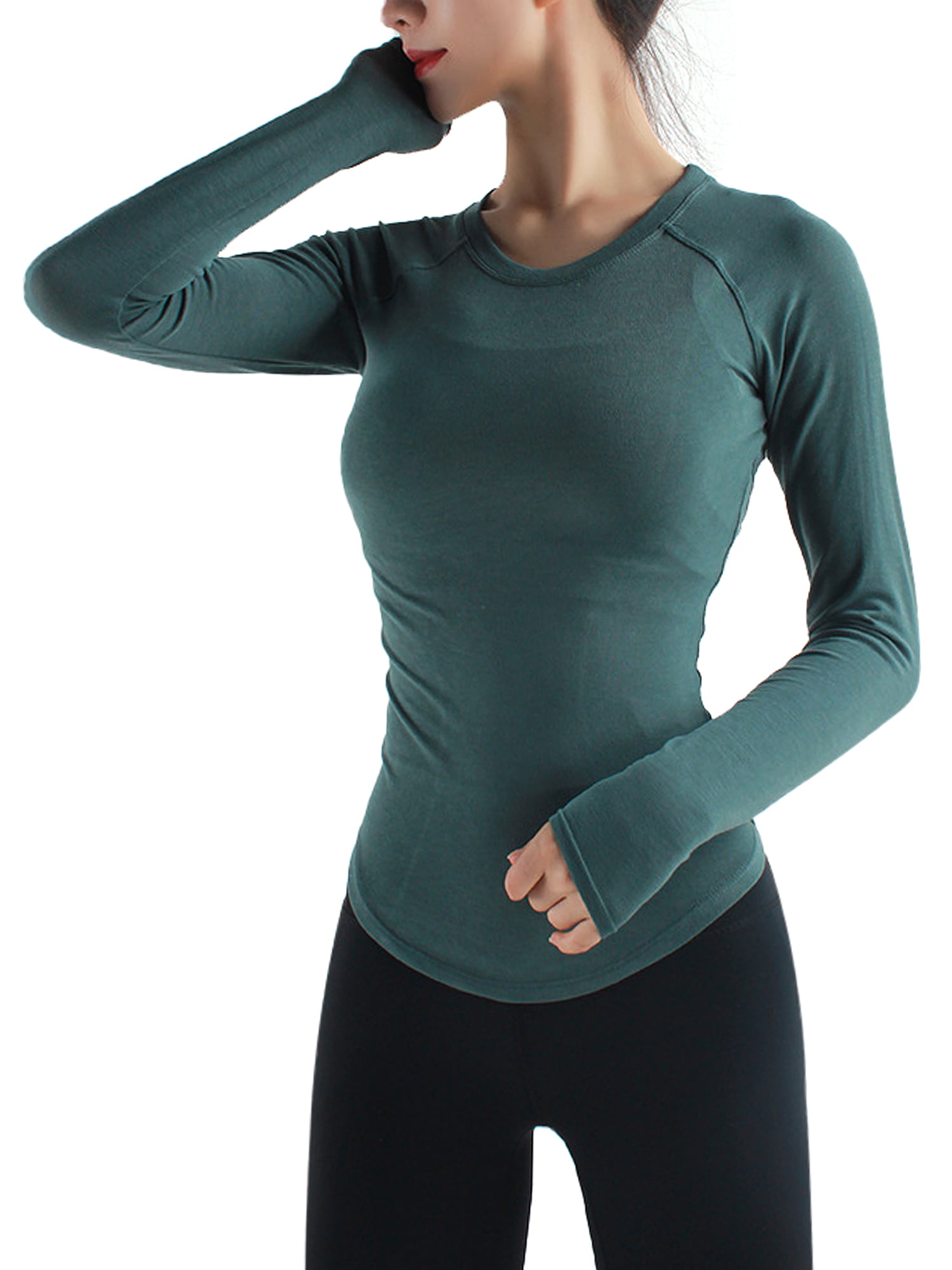 Cestyle Womens Round Neck Raglan Short Sleeve Yoga Shirt Workout Tunics Tops 