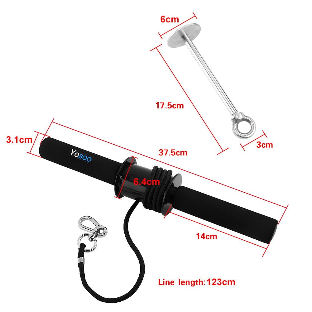 Loewten Forearm Roller Exercise Hand Wrist Grip Workout Weight Strength Gym Bar Arm