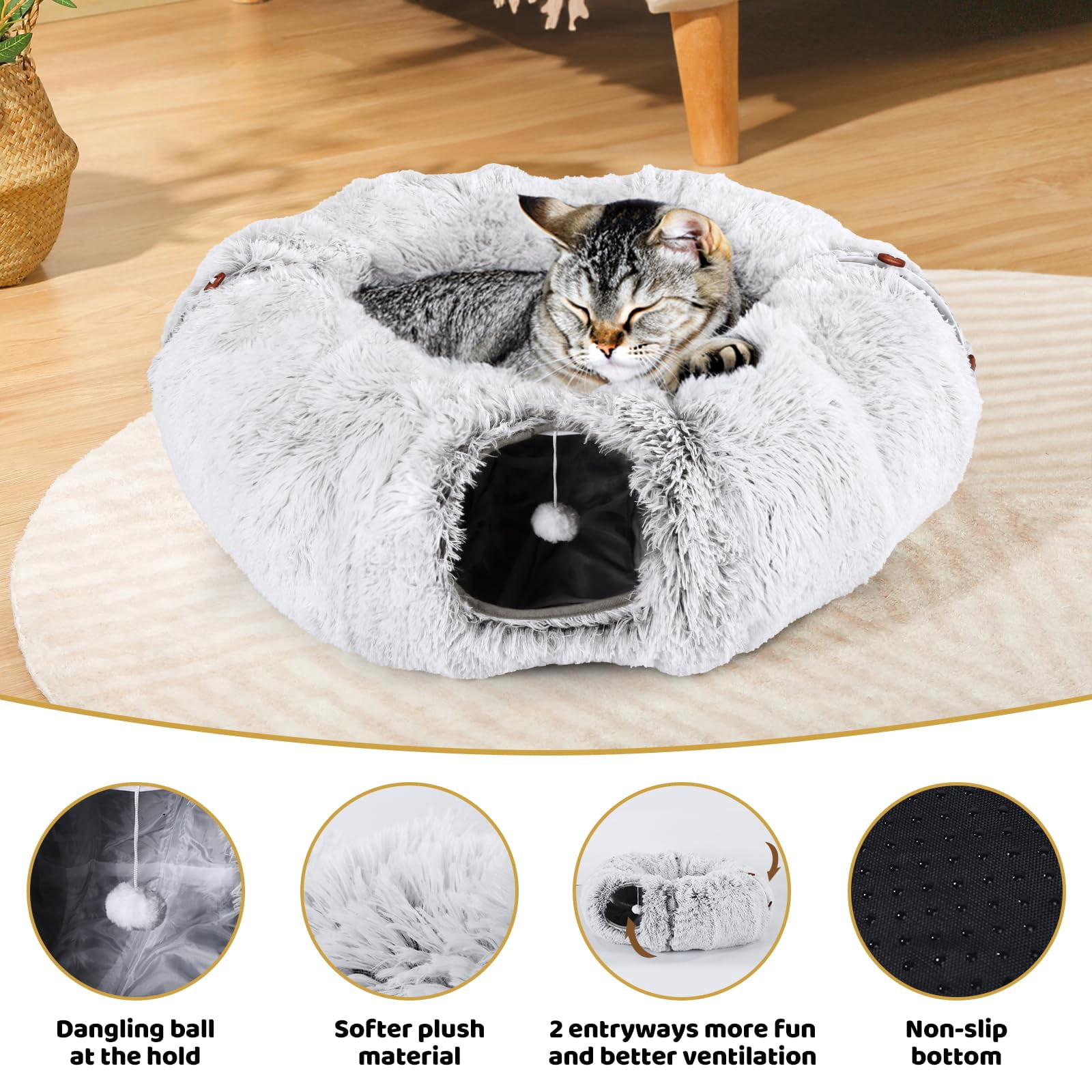 Cat Tunnel Bed With 20 Interactive Toys  3-in-1 Diy Collapsible Plush Tube Washable Mat Large Indoor Play Cave For Kittens And Small Animals