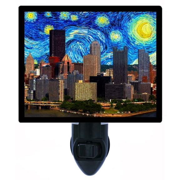 Night Light - Pittsburgh Starry Night. | Van Gogh Theme, Includes Free Switchable Insert, 4W Bulb, E12 Base