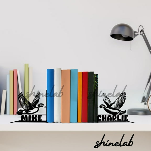 Shinelab Duck Metal Bookends, Duck Art Desk Decor, Animal Book End 12952