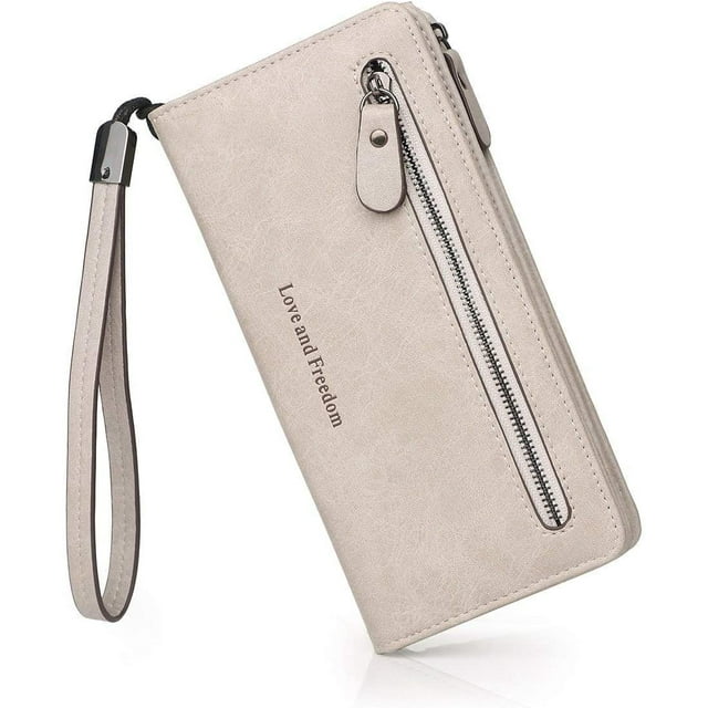 Women'S Wallet Large Wallet Women'S Long Wallet Large Capacity Leather Case Card Compartment Wallet Cell Phone Pocket With Hand Strap Elegant Wallet - Gray