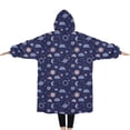 thumbnail image 2 of Oversized Wearable Blanket Hoodie,Dark Blue Sun Moon Cloud Planet Pattern Sherpa Blanket Hoodie with Super Pockets,Super Warm Fuzzy Pullover for Women & Men, 2 of 6