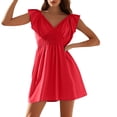 thumbnail image 2 of Kaemgyyd Summer Dresses for Women Smocked V Neck Casual Beach Cover up Dress Cap Sleeve High Waist Flowy Mini Dress, 2 of 7